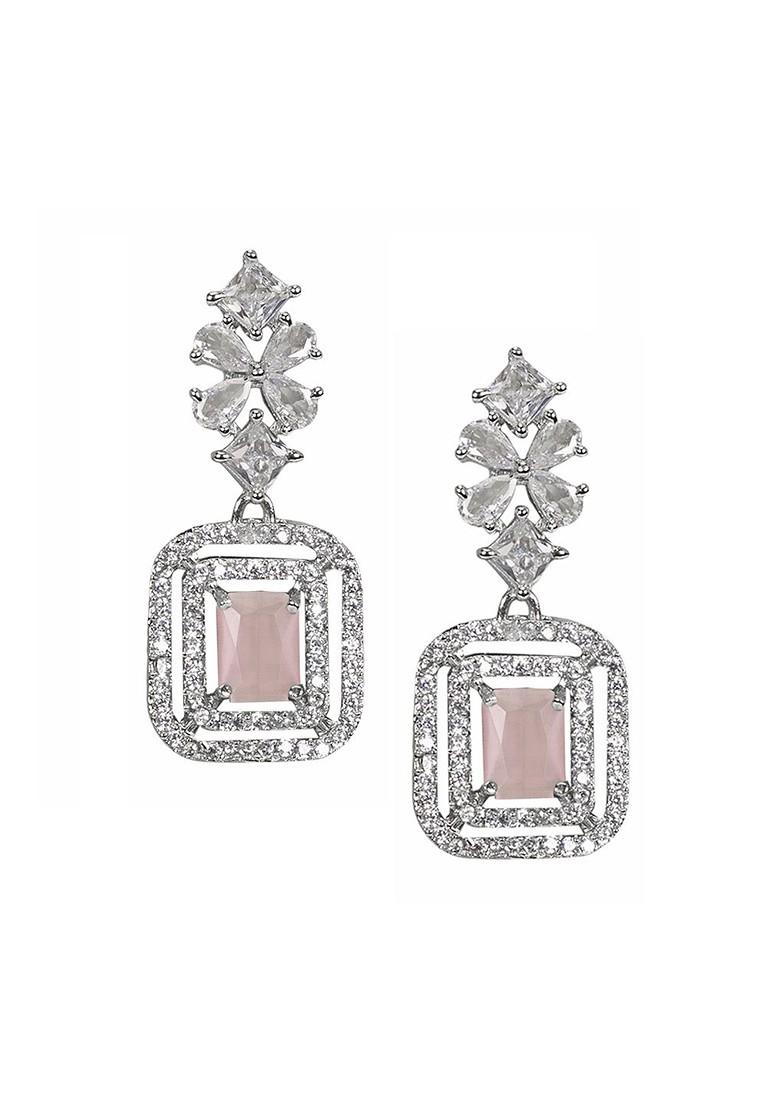 Pink Silver Plated American Diamond Stone Studded Jewellery Set