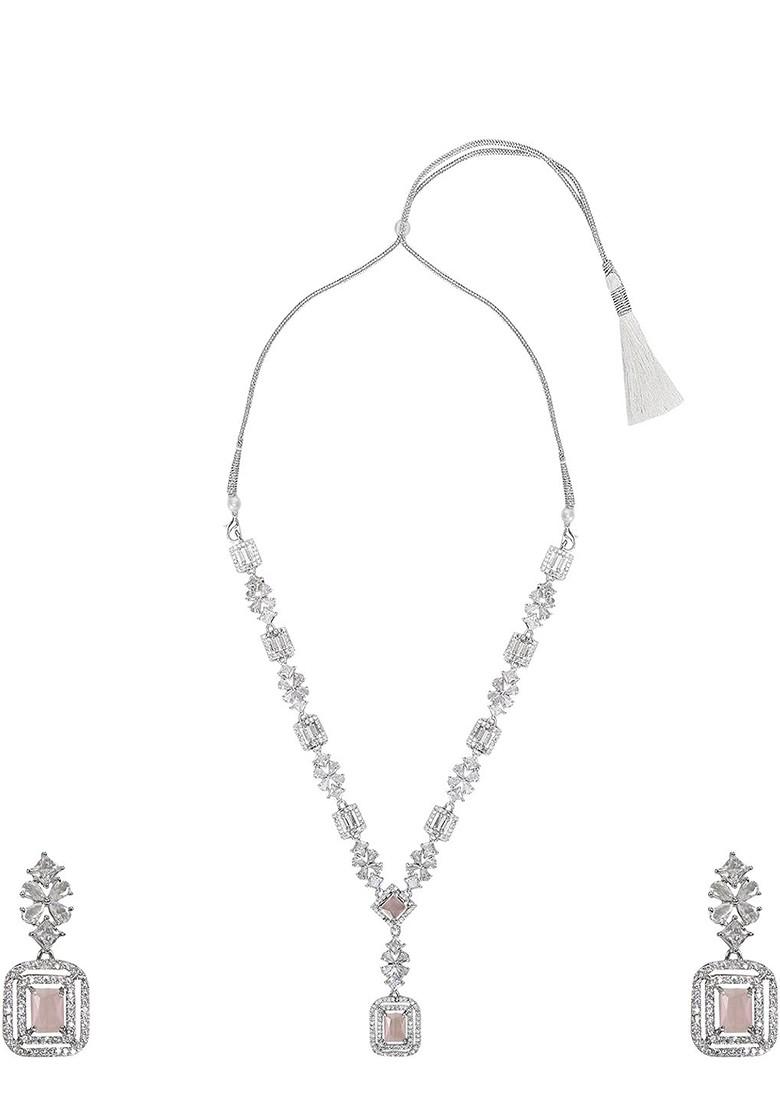 Pink Silver Plated American Diamond Stone Studded Jewellery Set