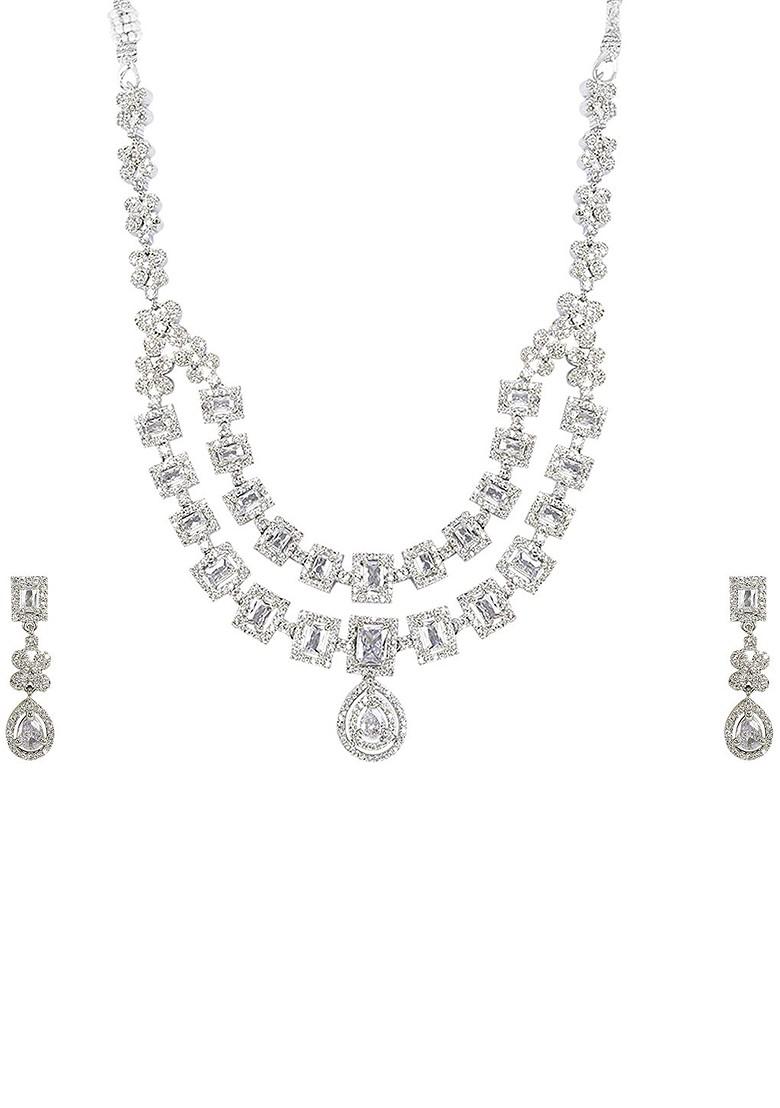 Silver Plated American Diamond Studded Jewellery Set