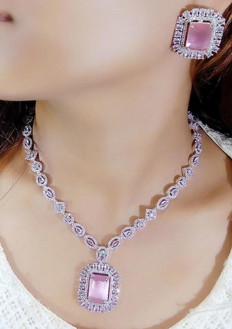 Silver Plated American Diamond Studded Elegant Jewellery Set
