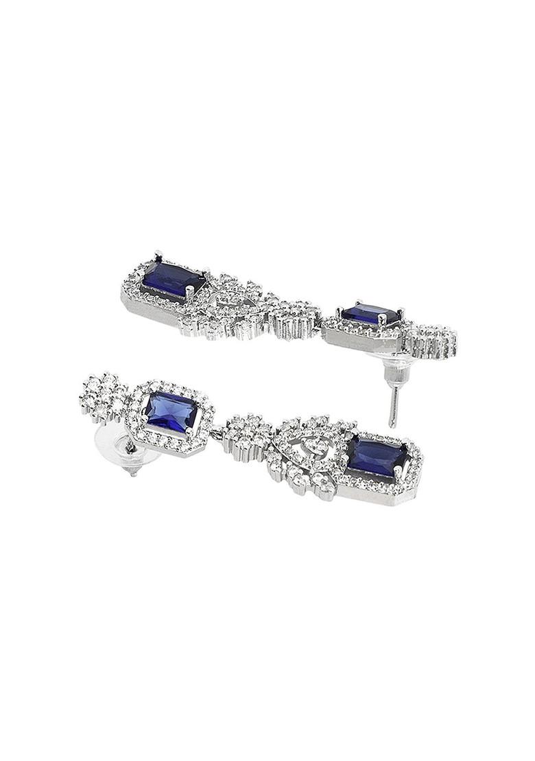 Blue Silver Plated American Diamond Studded Jewellery Set