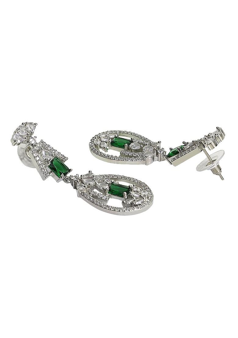 Green Silver Plated American Diamond Elegant Jewellery Set