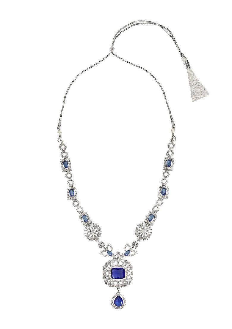 Blue Silver Plated American Diamond Elegant Jewellery Set