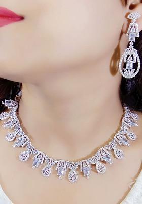 White Silver Plated American Diamond Elegant Jewellery Set