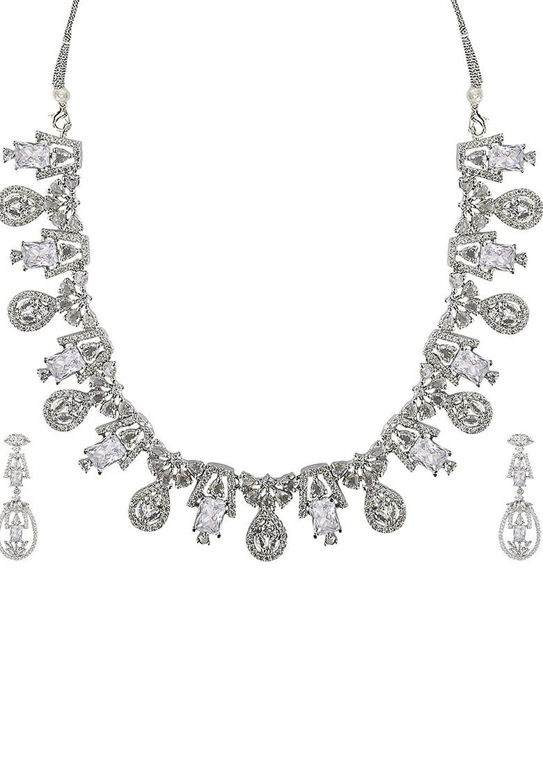 White Silver Plated American Diamond Elegant Jewellery Set