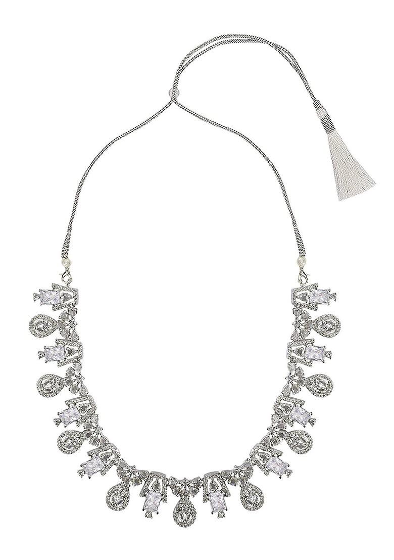 White Silver Plated American Diamond Elegant Jewellery Set