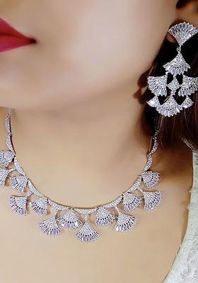 White Silver Plated American Diamond Elegant Jewellery Set