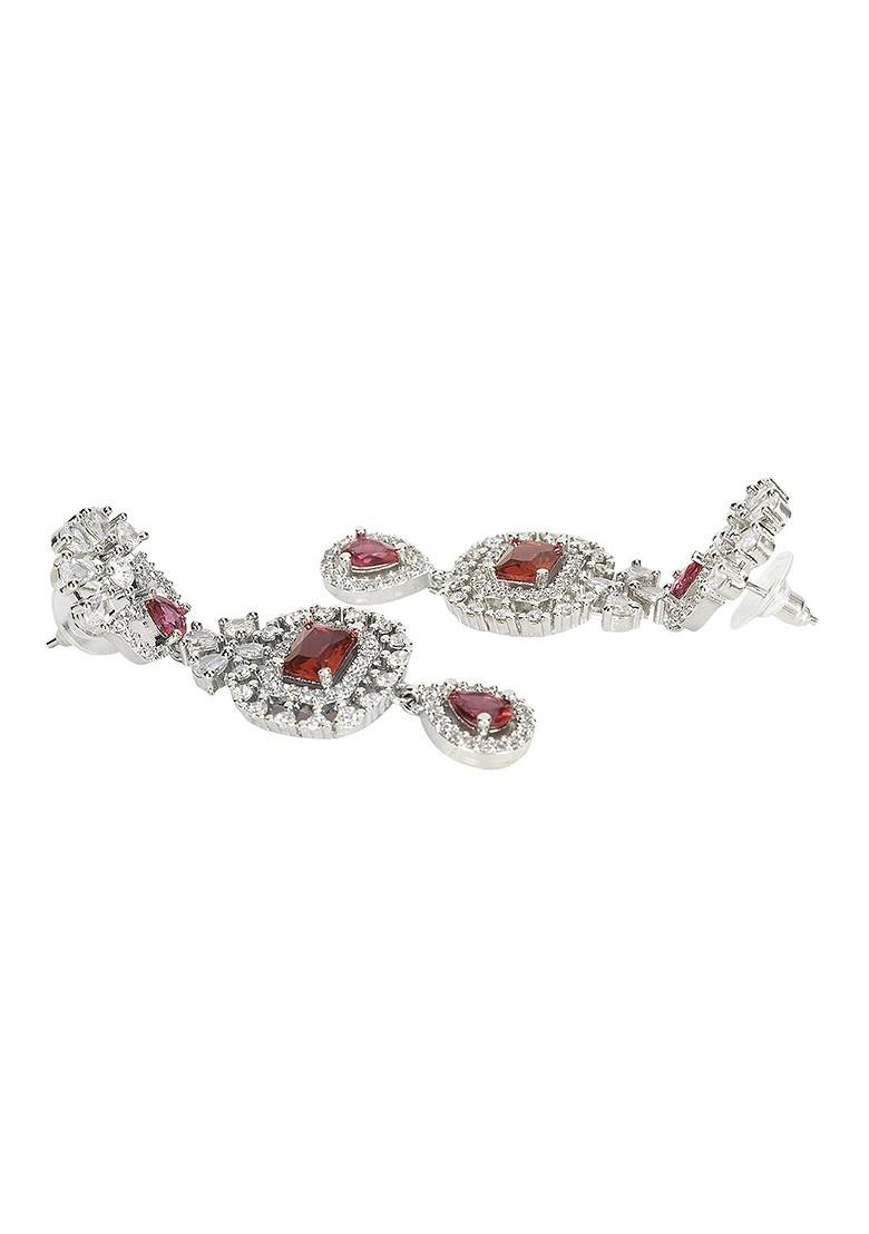 Red Silver Plated American Diamond Elegant Jewellery Set
