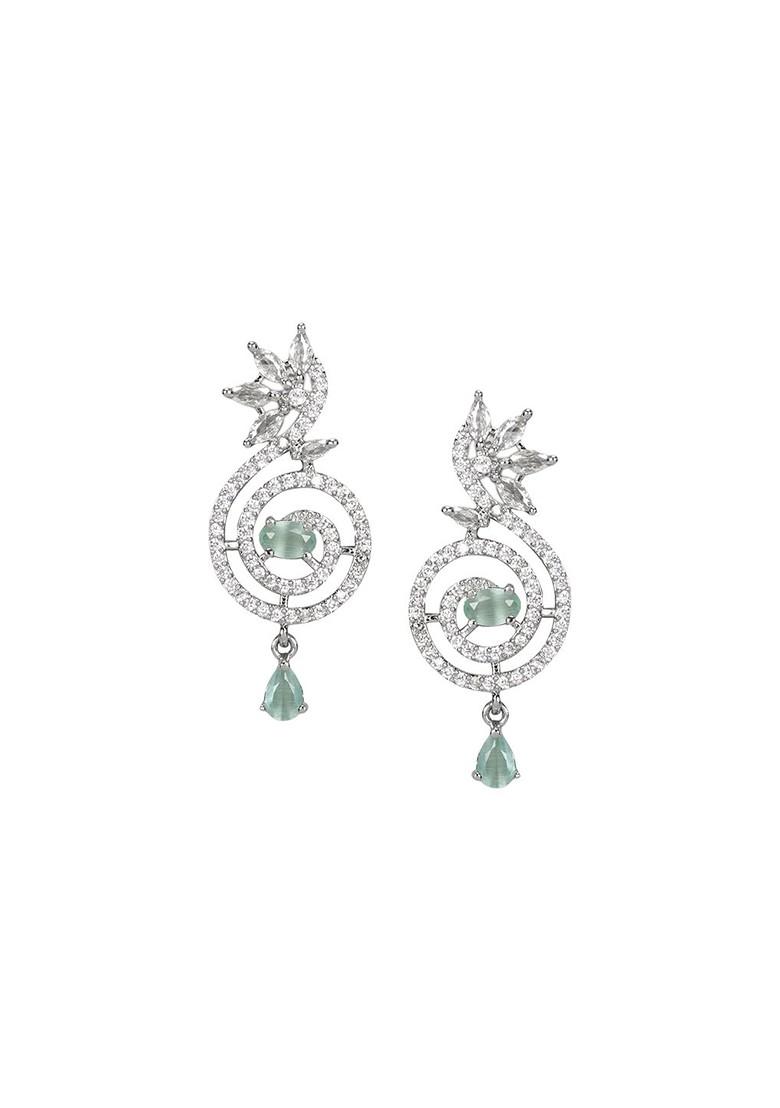 Green Silver Plated American Diamond Stone Studded Jewellery Set