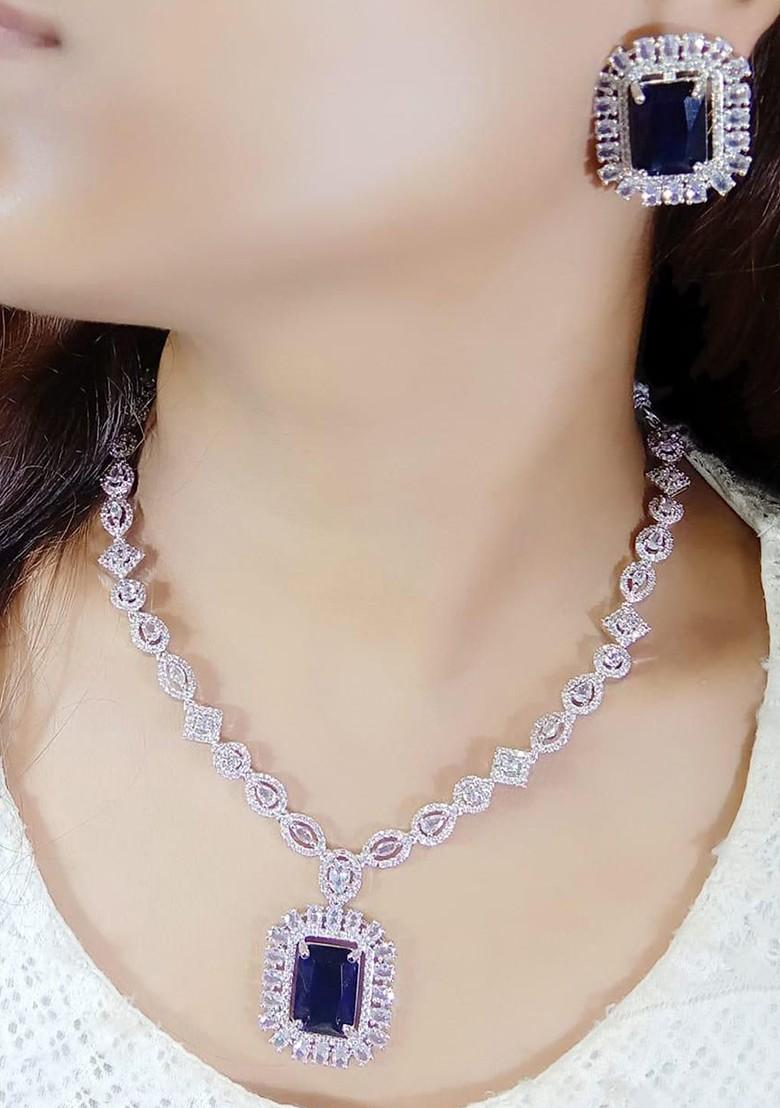 Silver Plated American Diamond Studded Elegant Jewellery Set