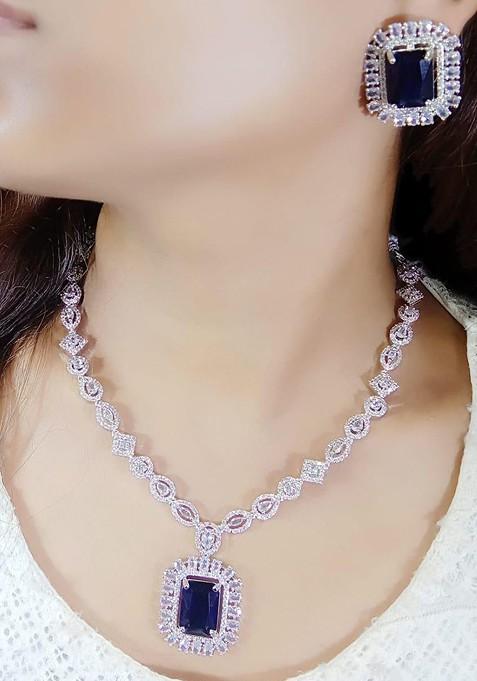 Silver Plated American Diamond Studded Elegant Jewellery Set