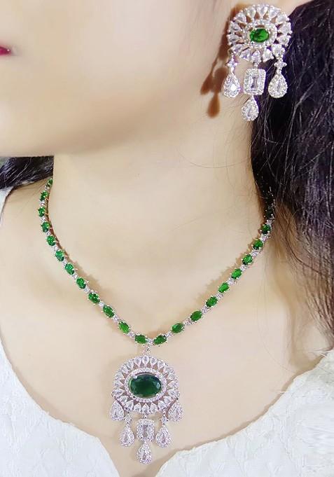 Silver Plated American Diamond Jewellery Set