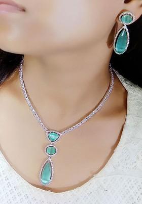 Silver Plated Ad Stone Studded Jewellery Set