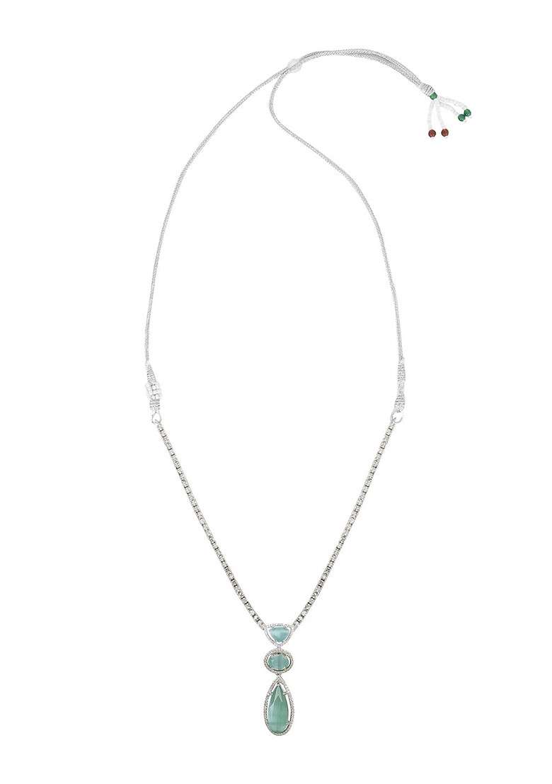Silver Plated Ad Stone Studded Jewellery Set - Indya