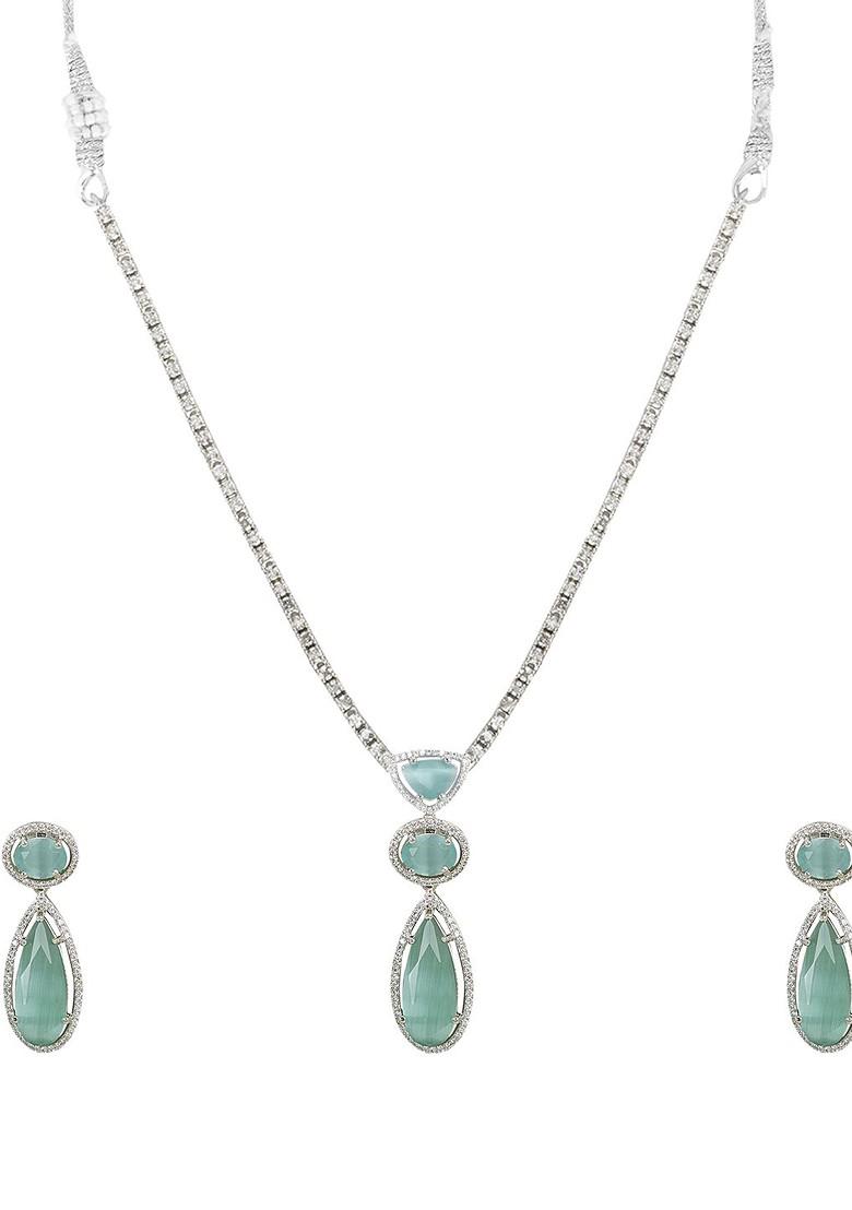 Silver Plated Ad Stone Studded Jewellery Set