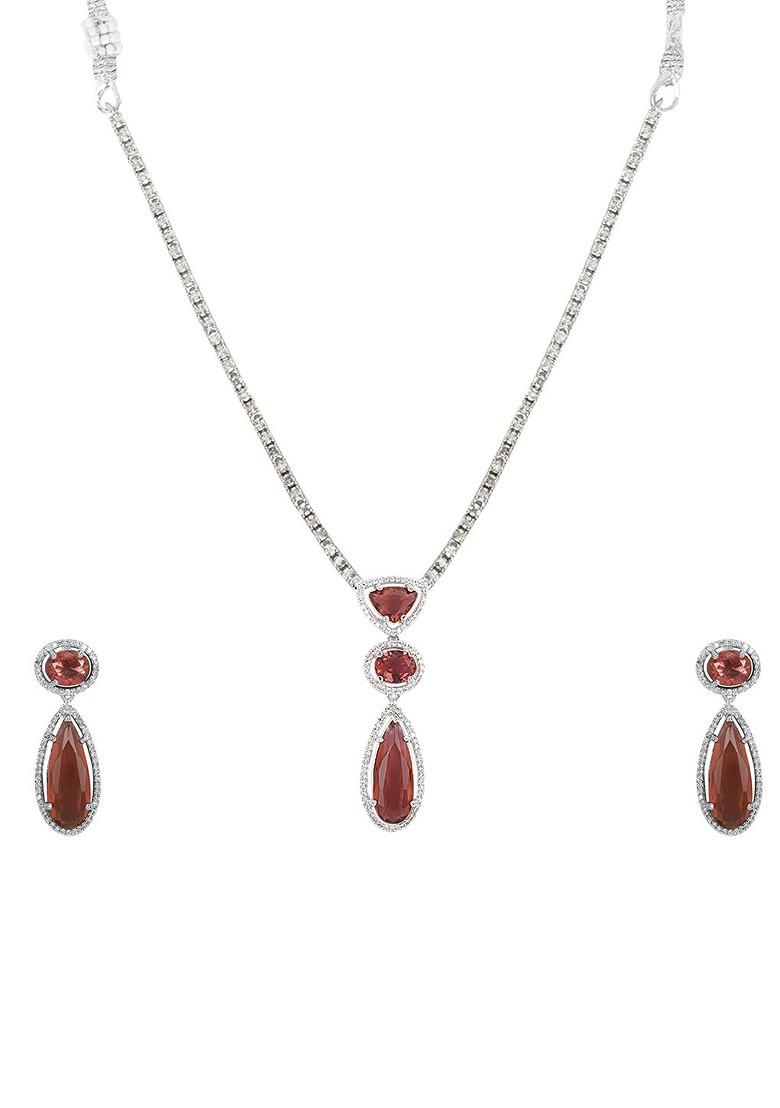 Silver Plated American Diamond Stone Studded Jewellery Set