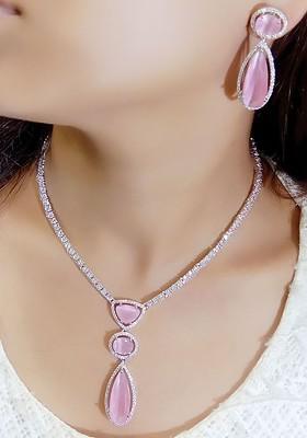 Silver Plated American Diamond Studded Jewellery Set