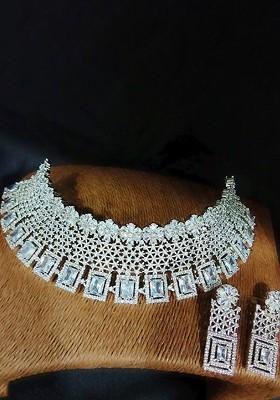 Silver Plated Ad Stone Studded Jewellery Set