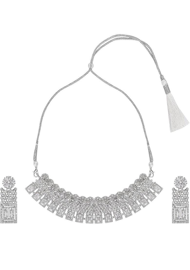 Silver Plated Ad Stone Studded Jewellery Set