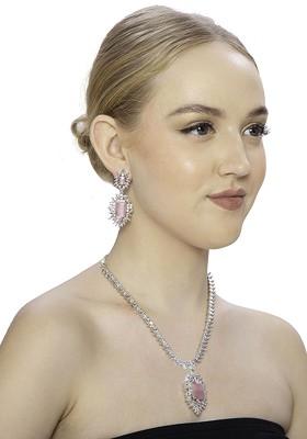 Silver Plated Ad Studded Necklace And Earrings