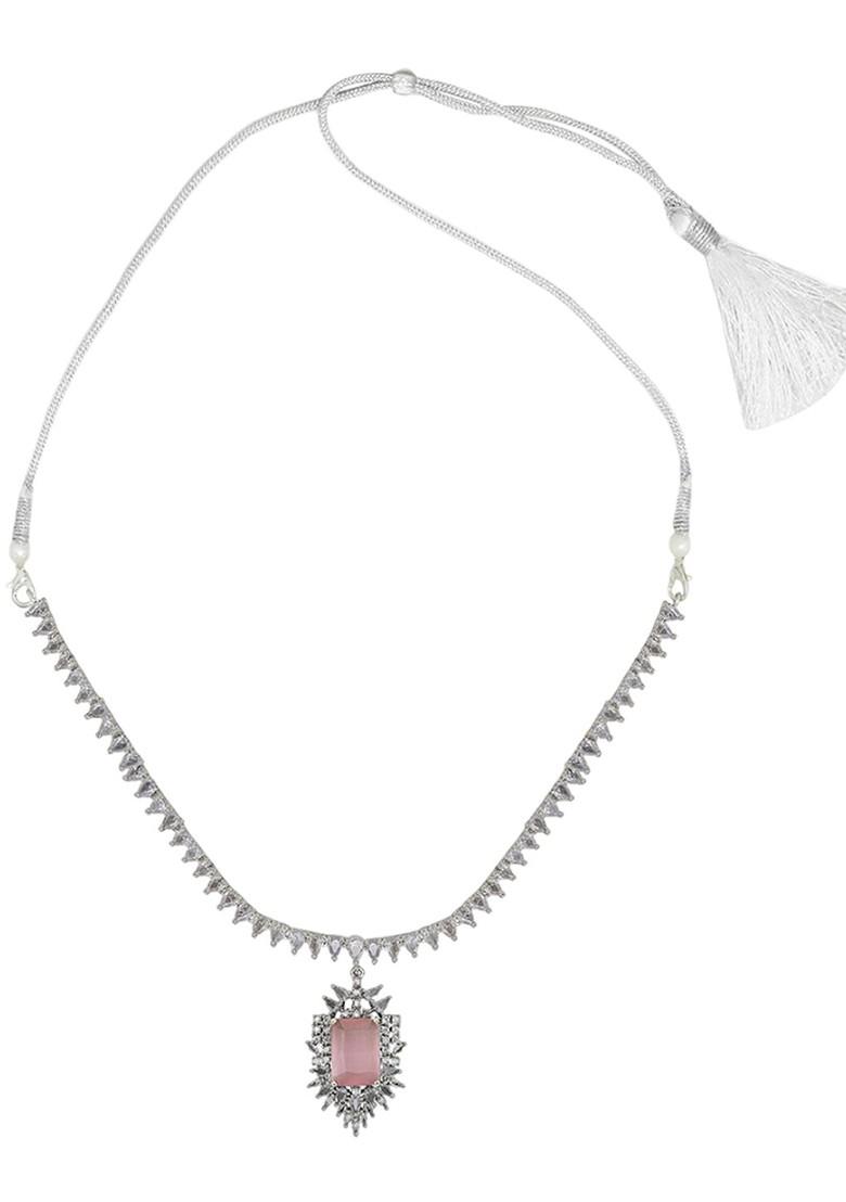 Silver Plated Ad Studded Necklace And Earrings