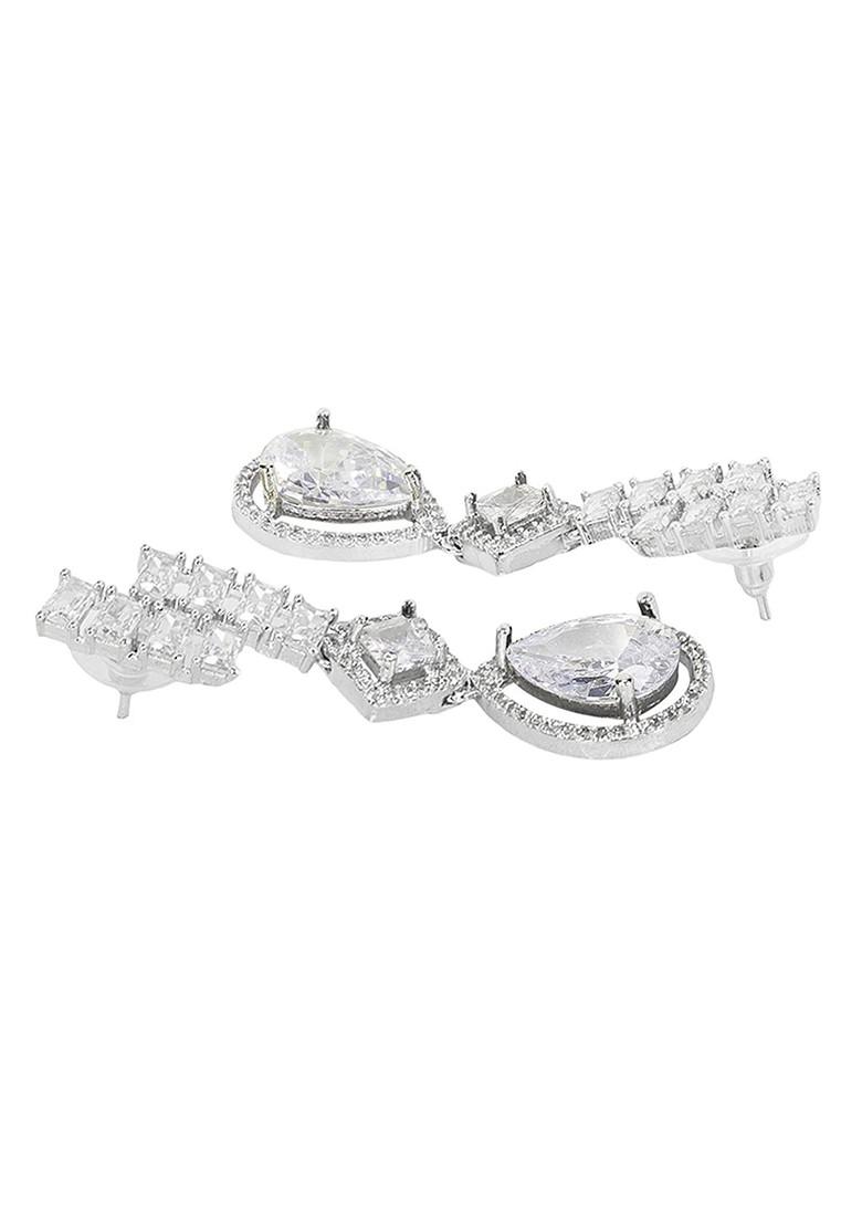 White Silver Plated American Diamond Elegant Jewellery Set