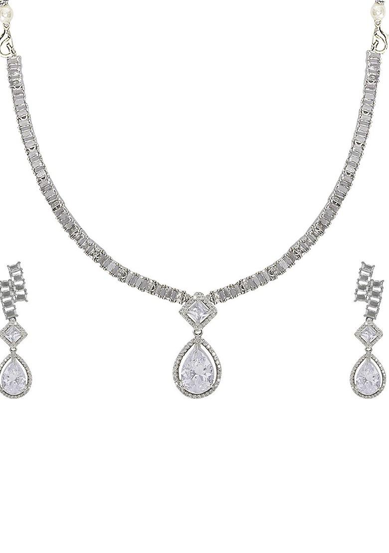 White Silver Plated American Diamond Elegant Jewellery Set