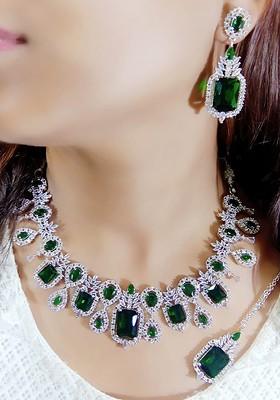 Silver Plated American Diamond Studded Elegant Jewellery Set