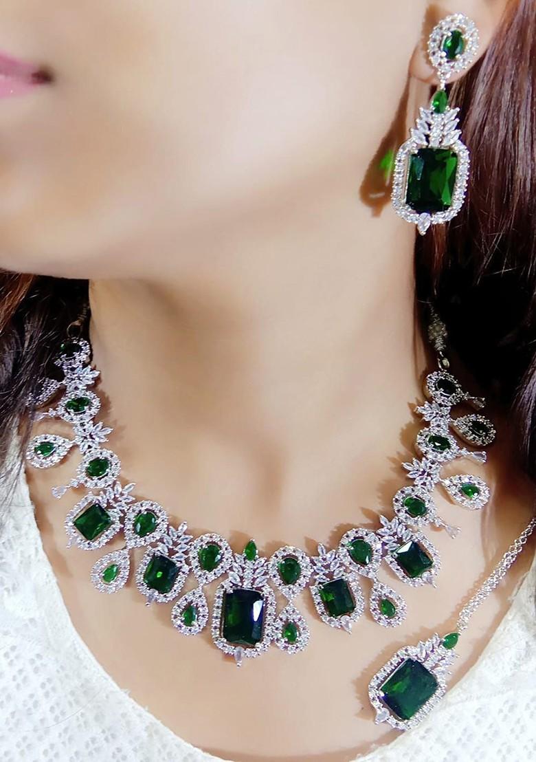 Silver Plated American Diamond Studded Elegant Jewellery Set