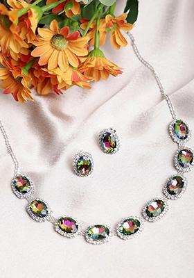 Multicolor 9 Round Stone Ad Necklace Set For Women