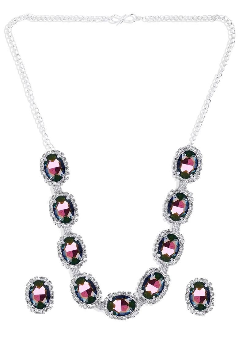 Multicolor 9 Round Stone Ad Necklace Set For Women
