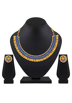 Blue Metallic Finish Necklace Set For Women