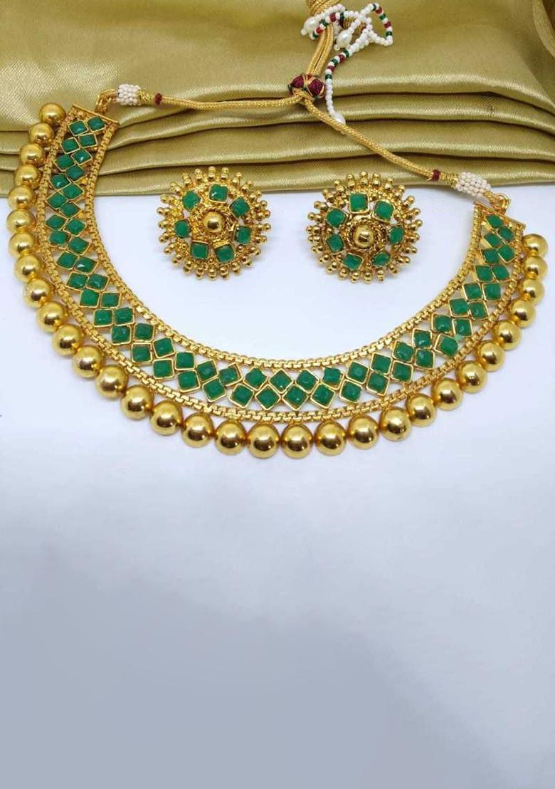 Green Metallic Finish Necklace Set For Women