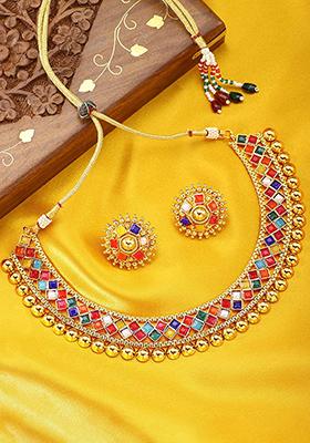 Multicolor Metallic Finish Necklace Set For Women