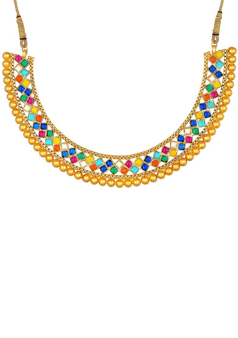 Multicolor Metallic Finish Necklace Set For Women