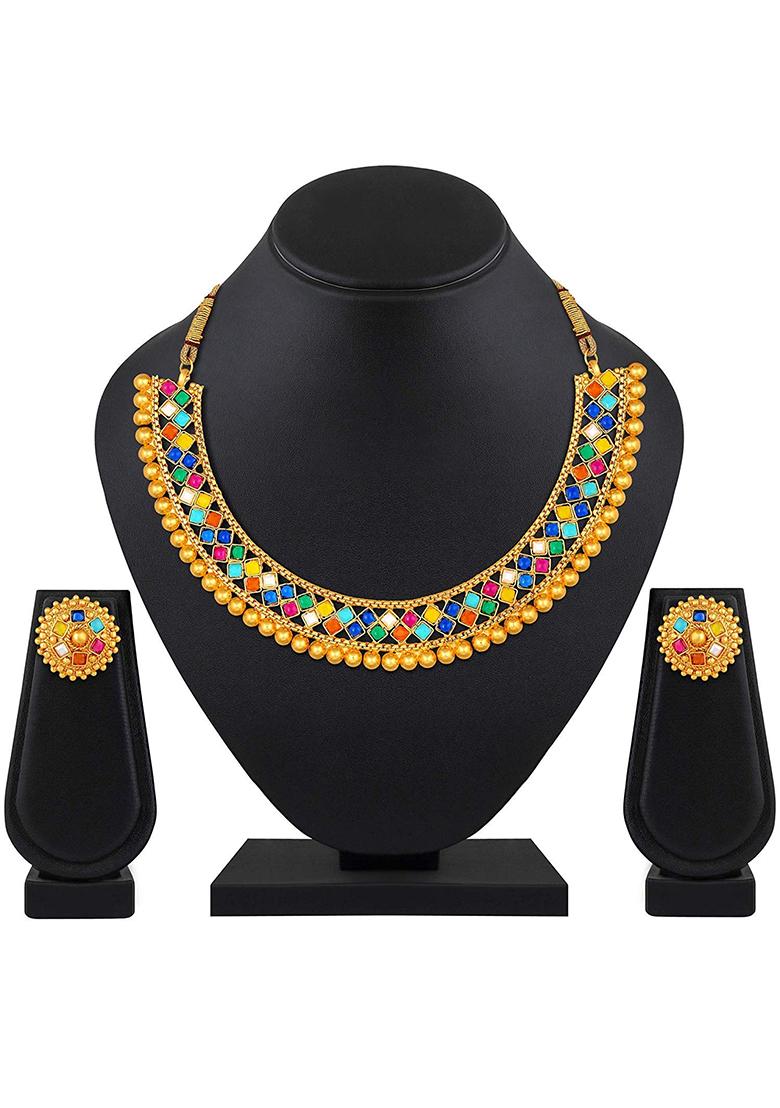 Multicolor Metallic Finish Necklace Set For Women
