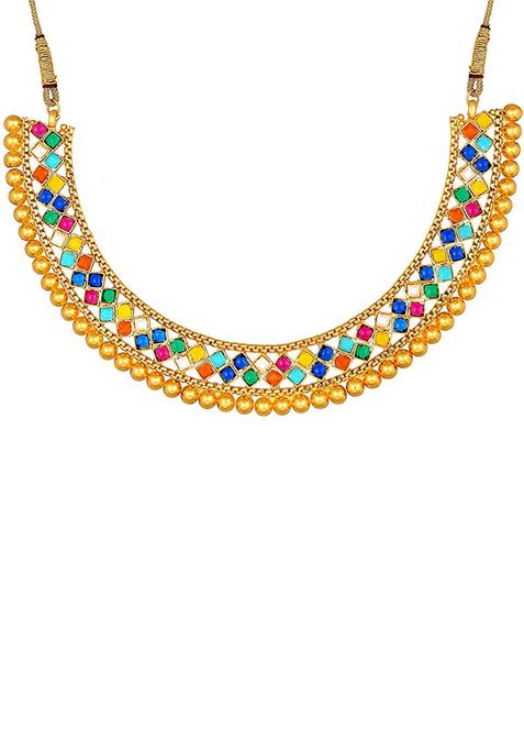 Multicolor Metallic Finish Necklace Set For Women