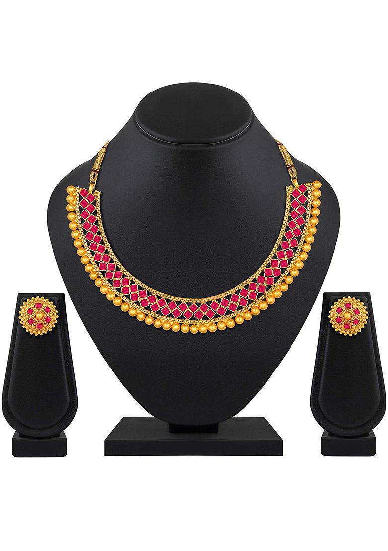 Ruby Metallic Finish Necklace Set For Women