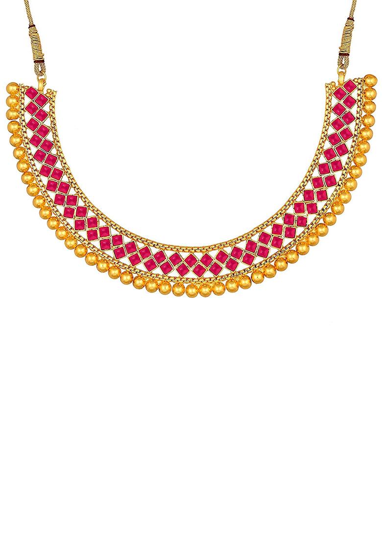 Ruby Metallic Finish Necklace Set For Women