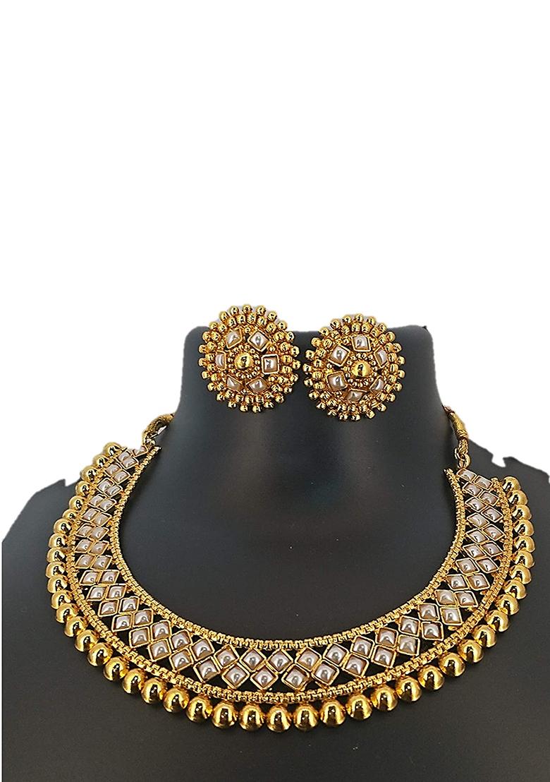 White Metallic Finish Necklace Set For Women