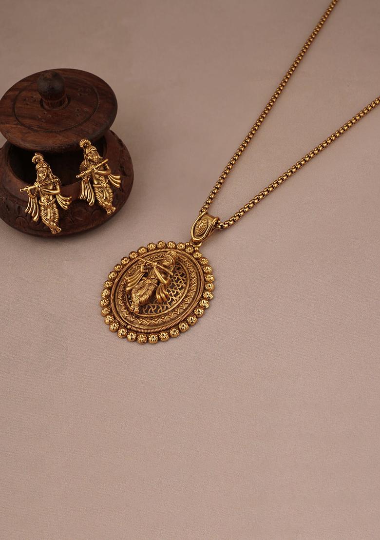 Krishna Motif Gold Plated Necklace Set For Women