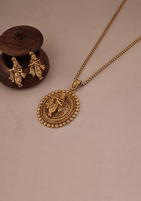 Krishna Motif Gold Plated Necklace Set For Women