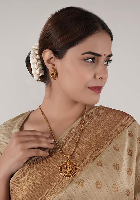Krishna Motif Gold Plated Necklace Set For Women