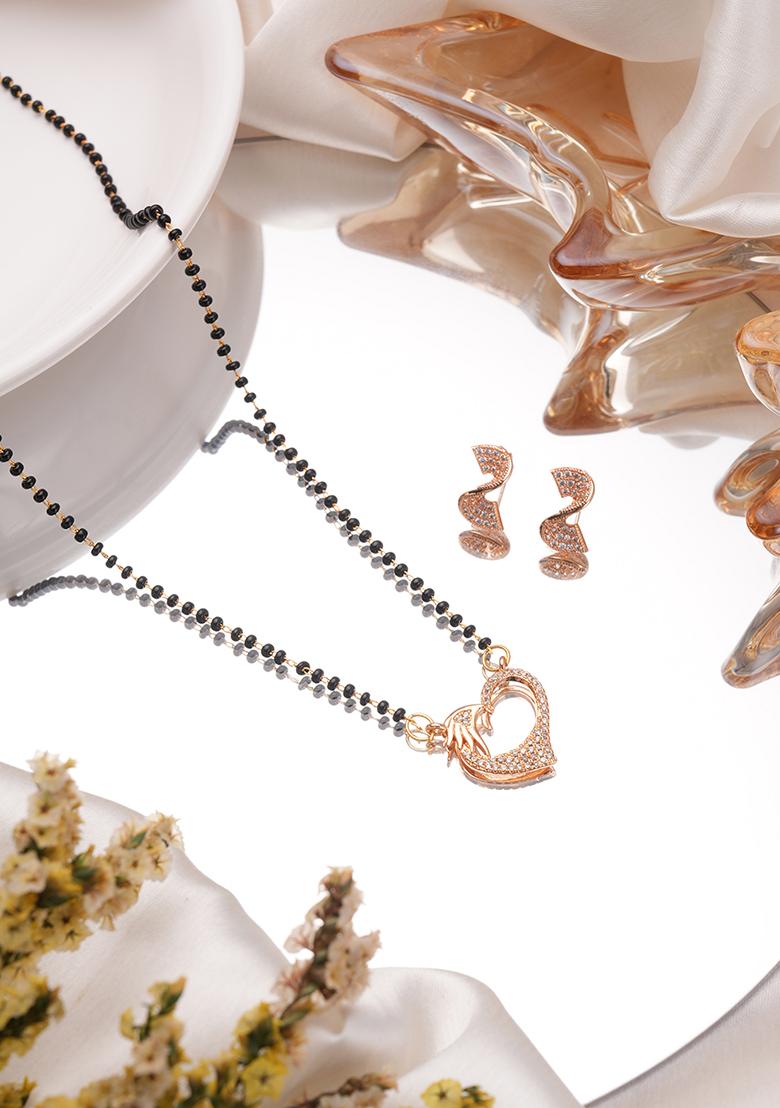 Rose Gold Plated Mangalsutra With Earrings