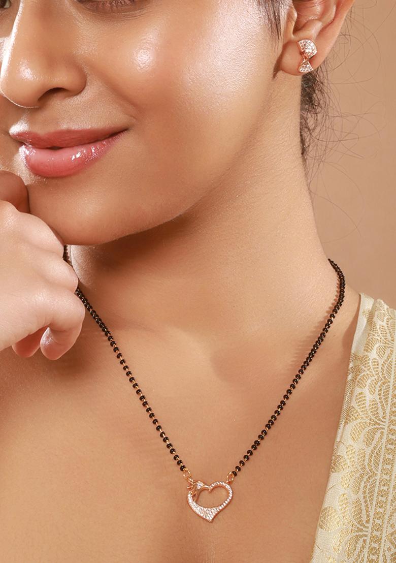 Rose Gold Plated Mangalsutra With Earrings