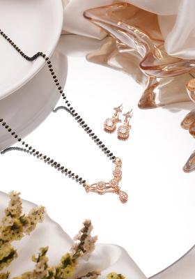 Rose Gold Plated Mangalsutra With Earrings