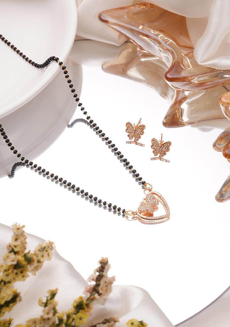 Rose Gold Plated Mangalsutra With Earrings