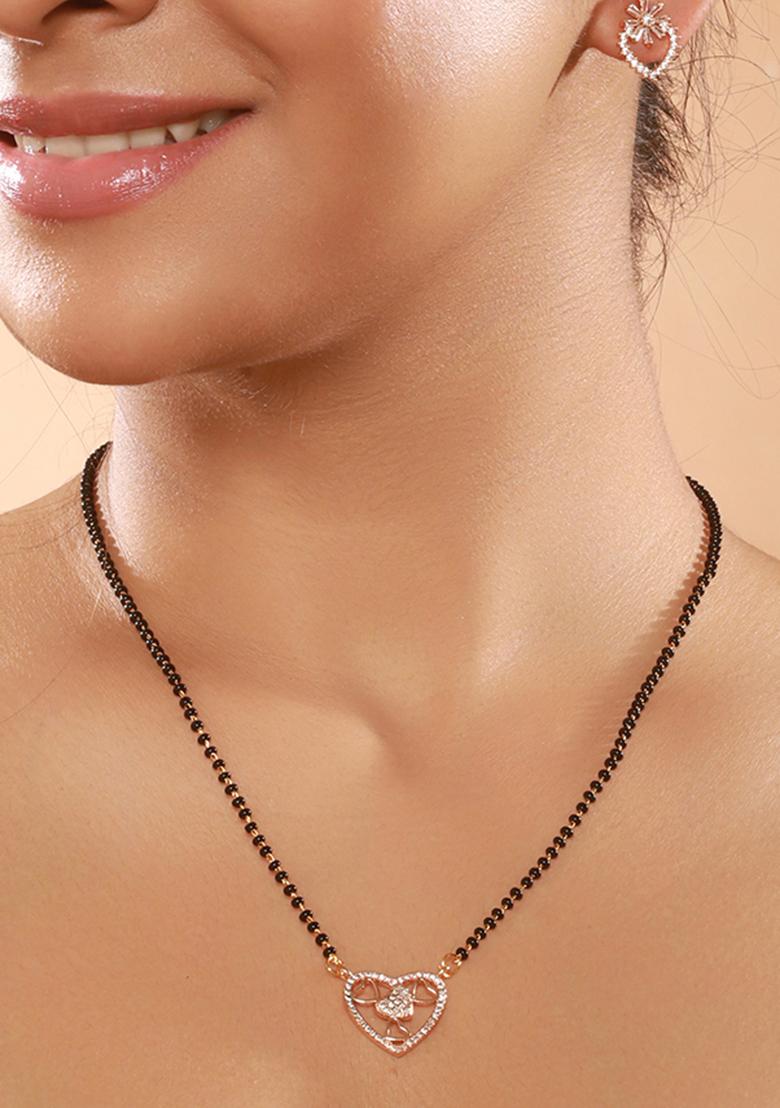 Rose Gold Plated Mangalsutra With Earrings