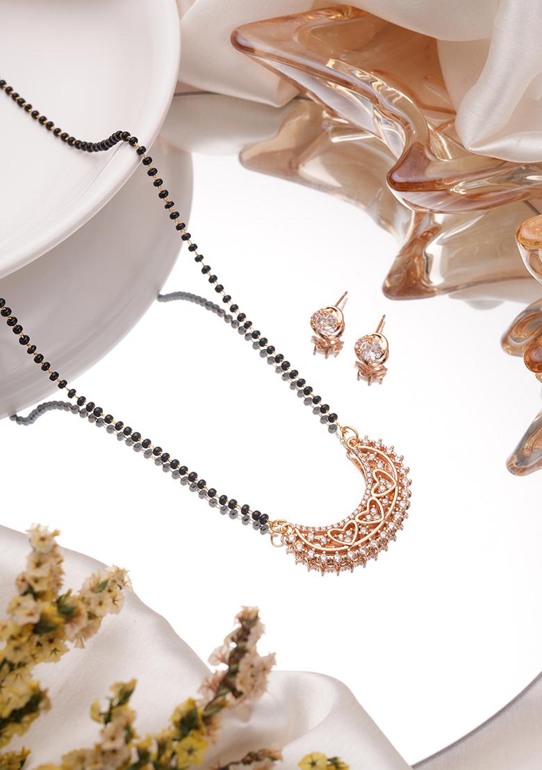 Rose Gold Plated Mangalsutra With Earrings