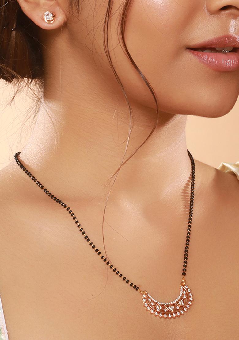 Rose Gold Plated Mangalsutra With Earrings